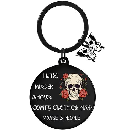 Gothic Gifts Witchy Keyring Women - 1 Pcs Funny Skull Rose Black Keychain with Gift Box Unique Engraved Bag Accessories for Girls Halloween Thanksgiving Mother's Father's Day Witchcraft Supplies