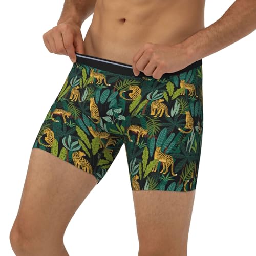 Vosery Mens Boxer Briefs - Breathable Mens Underwear Boxer Briefs, Jungle Leopard Yellow Extended Length Underwear For Men3