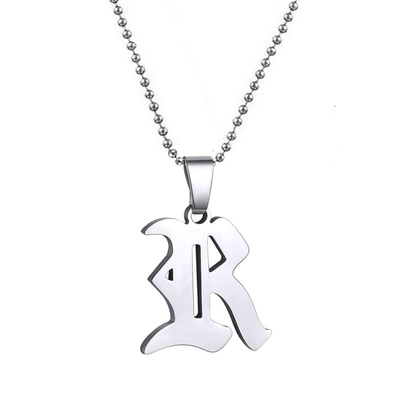 Personalised Old English Initial A to Z Alphabet Letter Customized Gothic Necklace Silver Stainless Steel For Men And Women LC460A-image-11