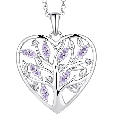 JO WISDOM Collier Pendentif Coeur Arbre de vie Argent 925/1000 AAA zirconium Pierre de naissance de Juin couleur alexandrite Femme