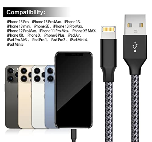 3 Pack 6 Ft Iphone Charger Cable [Apple Mfi-Certified] Lightning Cable Nylon Braided High Speed Usb Fast Charging Cord Compatible With Iphone 14/13 Pro Max/12/11/Xs/Xr/X/8 Plus/7/6/5/Ipad（Gray Black） #TOP4