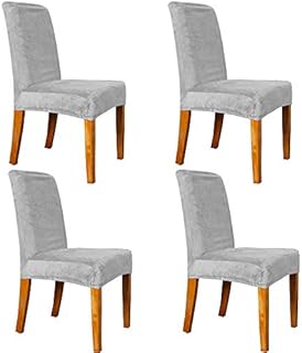 Dricar Chair Covers for Dining Chairs, 4 Pack Large Soft Velvet Stretch Chair Slipcovers, Modern Washable Chair Protective Cover for Wedding Banquet Christmas Garden Party (Grey)