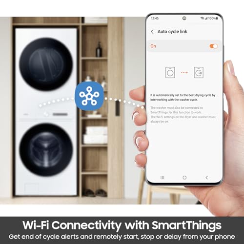 Image of Samsung Bespoke AI Laundry Hub Large Capacity 4.6 cu. ft. Single Unit Washer with Steam Wash and 7.6 cu. ft. Gas Dryer in White, WH46DBH100GWA3