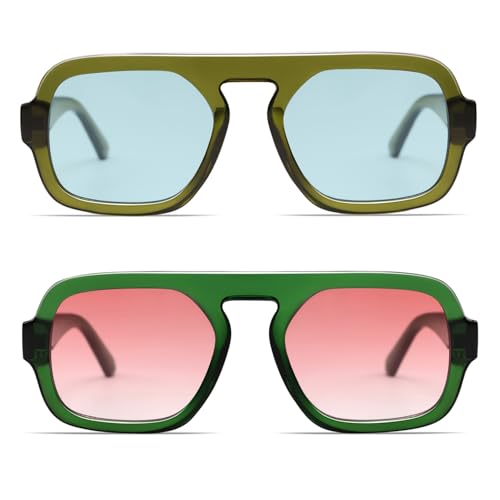 Image of VANLINKER Retro Square Aviator Sunglasses for Women Men 70s Vintage Style Trendy Flat Top Rectangle Sun Glasses VL9826