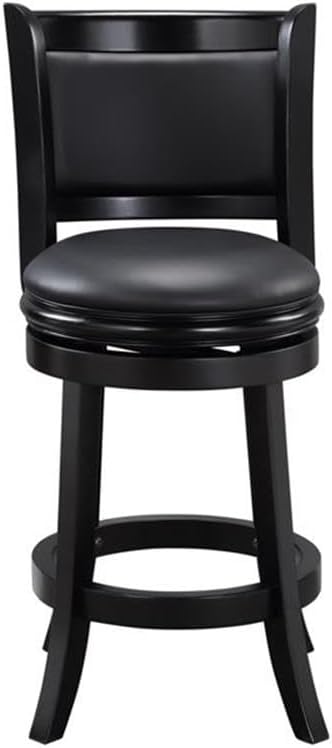 BOWERY HILL 26.25" Swivel Counter Stool, Solid Hardwood Frame, Faux Leather Seat, Black Finish, High-Density Foam Cushion, Round 17" Seat, Footrest, Contemporary Style for Kitchen or Dining Room