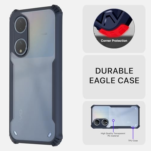 Image of Pikkme Vivo Y100 5G Back Cover | Crystal Clear Transparent Back | Ultra Hyrbid | Full Camera Protection | Raised Edge | Bumper Back Case (Blue)