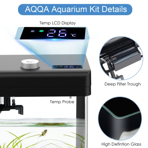 Aqqa 1.5 Gallon Aquarium Kits Desktop Small Fish Tank With Filter And Light (8 Colors Adjustable) Freshwater & Saltwater Betta Fish Tank Kit Office & Home Decor (Black) #TOP4