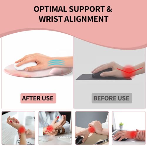 Image of eulps Mouse Pad with Wrist Rest, Comfortable Computer Mousepad with Gel Wrist Support Smooth Surface and Non-Slip PU Base for Pain Relief, Laptop, Office & Home (Pink Marble)