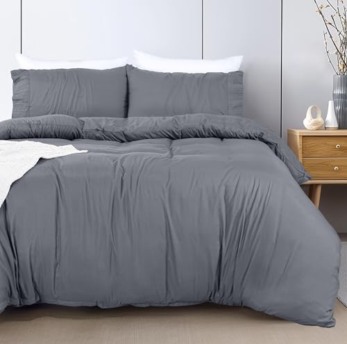 Utopia Bedding Funda Nórdica Cama 105 - Juego de Funda Nórdica de Microfibra Poliéster 200x200 cm y 2 Fundas de Almohada con Dobladillo Plisado 50x75 cm (Gris)