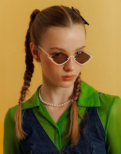 KENBO Retro Y2k Sunglasses for Women, 2025 Trendy Narrow Gold Semi-Rimless Sun Glasses 90s Sunnies3