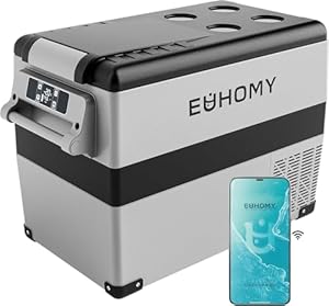 EUHOMY 40L Kompressor Kühlbox [-20℃~20℃] | 15-Min Schnellkühlung| APP Steuerung| ECO-Modus (<45W) & MAX-Modus | 12/24V DC + 100-240V AC | 3-Stufen Batterieschutz (L/M/H) | Tragbar & Leise (<45dB)