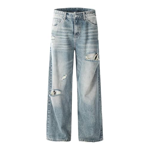 Men's Jeans Vintage Wide-Leg Demin Pants Loose Fit Trouser for Men