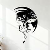Stickers muraux Oiseau asiatique Héron japonais Sakura 54.6x80.3cm Décoration de magasin Noir