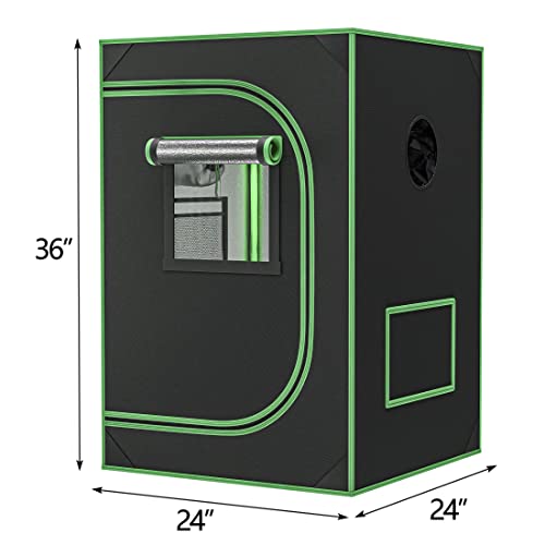 JupiterForce 2x2 Grow Tent, 24"x24"x36" High Reflective Mylar with Observation Window and Floor Tray for Hydroponic Indoor Plant Growing, Black