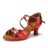 HROYL Zapatos de Baile de Salón Latino Mujer Salsa y Bachata Tacon Alto Zapatos Baile de Salon Mujer,L3047-Borgoña-5,EU 37.5