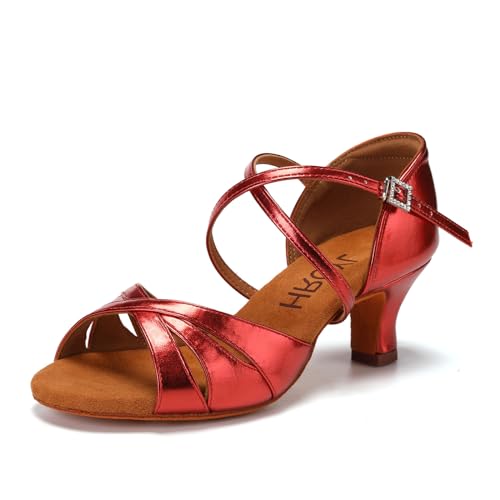 Image of HROYL Women Latin Dance Shoe Satin Salsa Ballroom Practice 3047 | Performece Social Cha Cha Salsa Dancing Shoes Bachata Sandals