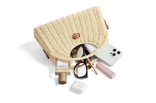 Straw Crossbody Bags for Women - Woven Handbag with Brown Leather Clasp, Summer Straw Purse 20254