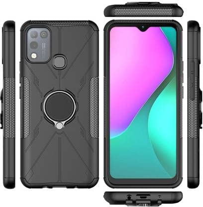 Image of Spazy Case Infinix Hot 11s Back Cover | Dual Layer Armor Defender Full Body Protective + PC Hybrid Kickstand | Ring Stand Back Cover for Infinix Hot 11s - Black