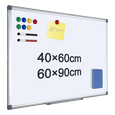 QUEENLINK Magnetic Whiteboard Dry Erase, Aluminium Frame, 40 X 60 cm, for Home Office Message Schedule Wall Notice White Board with Pen Tray Cover