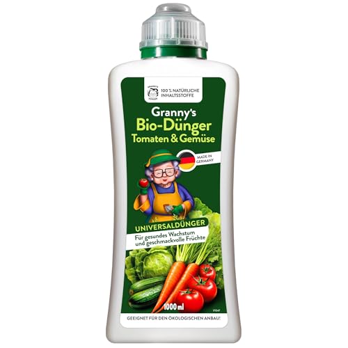 GRANNYS WORLD 1L. BIO-Dünger I Tomatendünger I Flüssigdünger für stark zehrende Pflanzen I Gemüsedünger I Universaldünger I Omas Dünger I Einfach und effektiv düngen I1-Liter inklusive Messbecher I