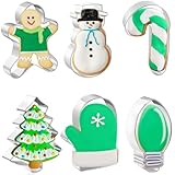 JOB JOL Christmas Cookie Cutters 6 PCS, 4'', Gingerbread Man, Christmas Tree, Snowman, Light Bulb, Mitten