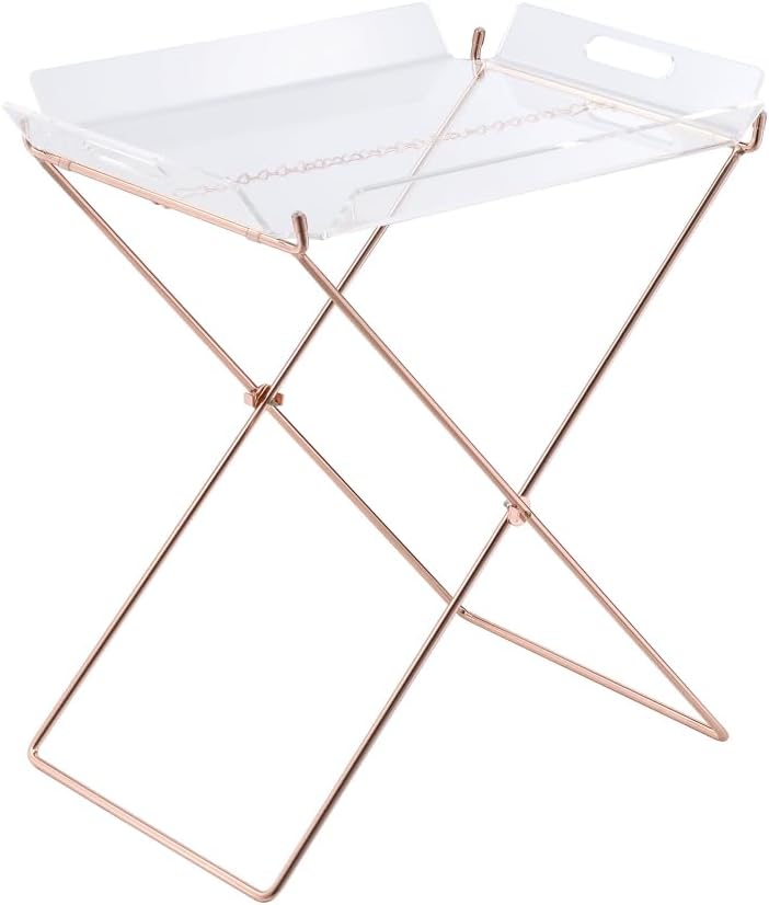 Tray Table with Removable Clear Acrylic Top and Copper-Finished Frame for Bedside or Sofa Use
