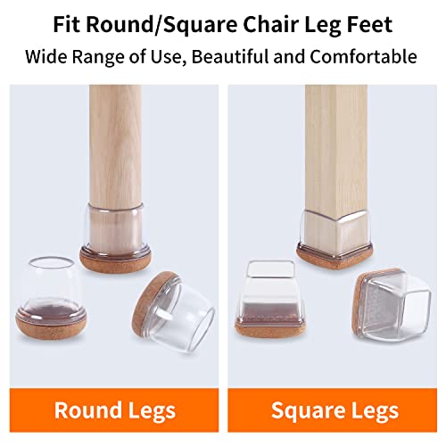 24 Pcs Clear Square Silicone Chair Leg Floor Protectors For Hardwood Floors, Felt Furniture Pads, Chair Leg Caps Covers, Floor Protectors For Chair, Bar Stool Leg Floor Protectors (Fit: 0.8''–1.1'') #TOP6