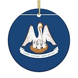Louisiana State Flag Christmas Tree Ceramic Round Pendant, 2.9-inch Christmas Ornaments, Suitable for Home, Shopping mall Activities, Holiday Parties