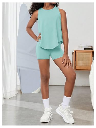 Image of BEAUDRM Girl's 2 Piece Workout Outfits Crop Top and Shorts Athletic Sets | Activewear Sets，Dance Sets，Tumbling Outfits，Hip Hop Dance Outfits，Cheer Practice Outfits for Girls