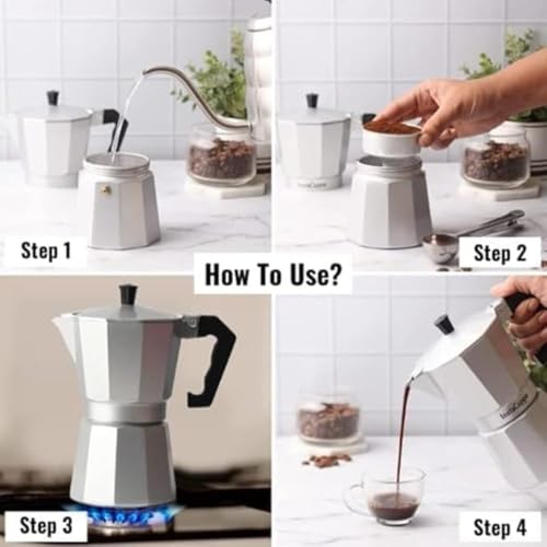 Image of Premium Aluminum Stovetop Espresso Maker Moka Pot Coffee Percolator with Heat Resistant Handle for Home Kitchen Use in Multicolour (can make 2 cups) (YELLOW+BLACK, 12D x 12W x 20H Centimeters)