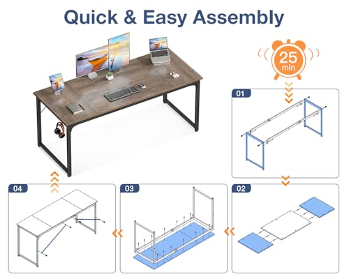 Image of Casaottima 63 Inch Computer Desk for Home Office, Study Writing Table for Small Spaces, Simple Modern Desk with Headphone Hooks, Grey Oak