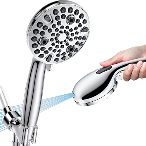 Bathpro Handheld Shower Head High Pressure 10 Settings, 4.72In Detachable Showerhead With Long Hose Stainless Steel 59In, Built-In Power Wash To Clean, Adjustable 2 Wall Brackets (2.5Gpm, Chrome) #TOP13