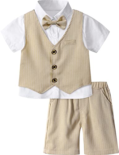 Image of A&J DESIGN 4pcs Baby & Toddler Suit, 12 Months - 6 Years, Shirt & Shorts & Vest & Bow Tie