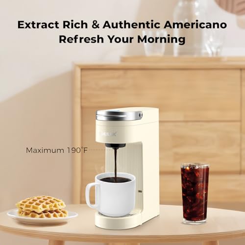 Image of CHULUX Compact Single Cup Coffee Maker for K Cup Pod, Auto Shut-Off, Cream