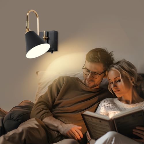 Image of Plug in Sconce with Dimmable Switch and USB Port, Vintage Adjustable Lighting Angle Wall Lamp,Black Industrial Bedside Light for Bedroom, Living Room and Hotel