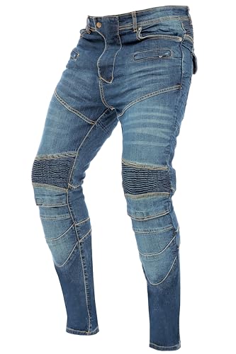 Skylinewears Men Motorcycle Pants Reinforced Riding Jeans with Durable Lining and Hip & Knee Pads K05 Blue 36W x 32L
