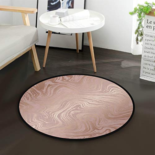 Alfombra Suelo Redonda de Mármol Rosa Dorado Antideslizante para Sala de Estar o Dormitorio, 92 cm de Diámetro