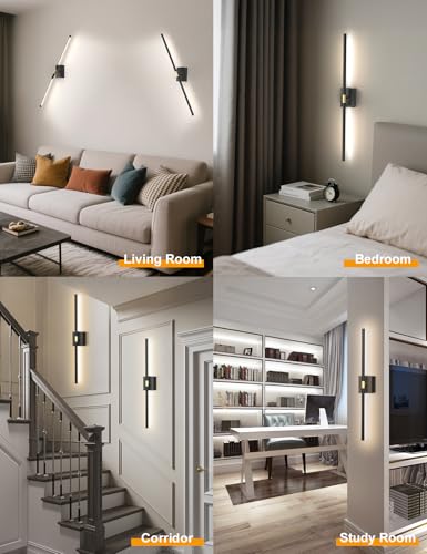 Image of Battery Operated Wall Sconces Set of 2: 10000mAh Rechargeable Wall Lights, Easy Install 360 Rotate 3000K-6000K LED Wireless Wall Light Decor for Bedroom Living Room Hallway Picture Lighting Gallery