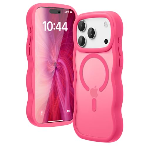 Amzfield Magnetic for iPhone 17 Pro Max Case, Compatible with Magsafe Wavy Frame Cute Translucent Matte Hard Back Silicone Bumper Shockproof Phone Case for iPhone 17 ProMax Women Girls, Hot Pink by Amzfield - Used condition - US$6.50