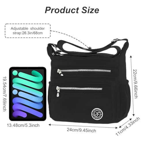 KXF Women's Waterproof Nylon Casual Crossbody Shoulder Messenger Bag Travel Purse Handbag with Multi Pocket3
