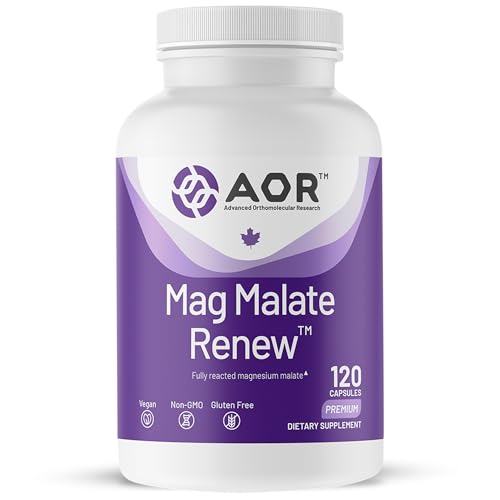 AOR Mag Malate Renew 120 Vegan Capsules, 40-120 Day Supply, Magnesium Malate with Malic Acid for Daily Wellness, Muscle Function & Relaxation Support