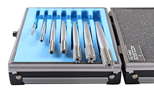 Accusize Industrial Tools Fractional Sizes 1/8" Thru 1/2" by 16th HSS M2 Premium Chucking Reamer Set, Right Hand Cut, 7pcs/Set, 5528-SH00