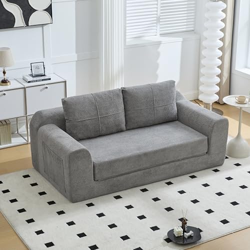 Arhatreya Sofá cama 2 en 1 sin marco, sofá plegable con reposabrazos, sofá de suelo plegable para dormir, sofá compacto en caja, dimensiones 179 × 95 × 79 cm, gris