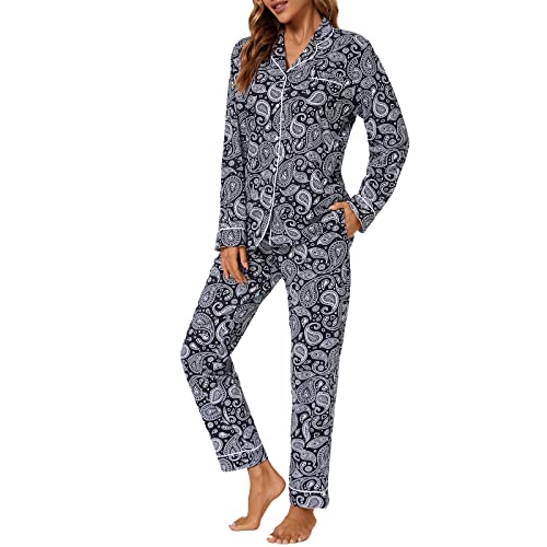 Image of Tugege Pajamas Set Long Sleeve Sleepwear Womens Button Down Nightwear Pj Sets