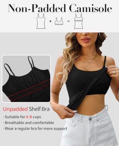 Image of V FOR CITY Unpadded Tank Top for Women with Shelf Bra Cotton Camis 3 Pack