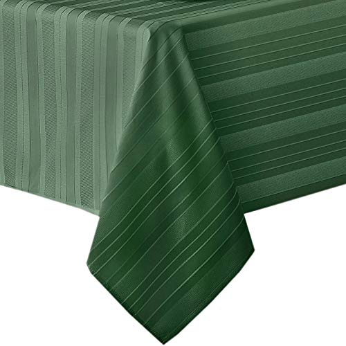 Newbridge Christmas Satin Stripe No-Iron Soil Resistant Fabric Holiday Tablecloth - 52 X 52 Square, Hunter Green #TOP2