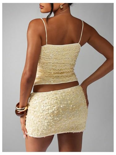 Floerns Women's Shiny Sequin Low Waist Mini Skirt Sparkly Beaded Bodycon Night Out Party Skirts3