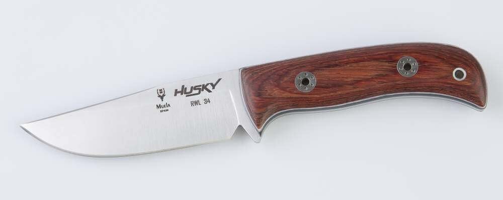 LO TRINCO YO Muela HUSKY-11RM.D hoja de acero Sandvik RWL34 de 11 cm y empuñadura de micarta blanca, negra y rosewood para Caza, Pesca, Supervivencia y Bushcraft