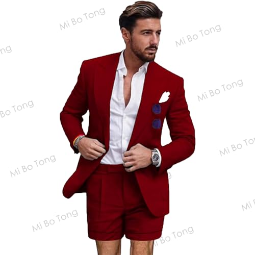 Mi Bo Tong Men Linen Suit 2 PCS One Button Suits Casual Formal Summer Suit for Wedding Blazer Pants Tuxedos4