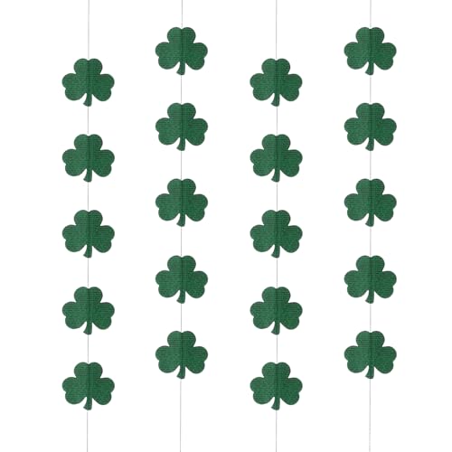 3D Green Shamrock Garland St Patricks Day Decorations Leaf Clover St Paddys Day Garland Hanging Streamers Irish Party Supplies and Spring Decor 4 Packs(Shamrock)